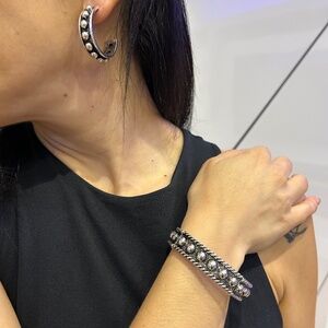 Antique Dome Hoop & Bangle Bracelet Set